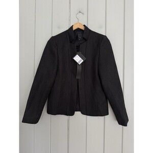 NWT Mina Self Open Front Blazer S Small Black Tweed Lined Long Sleeves